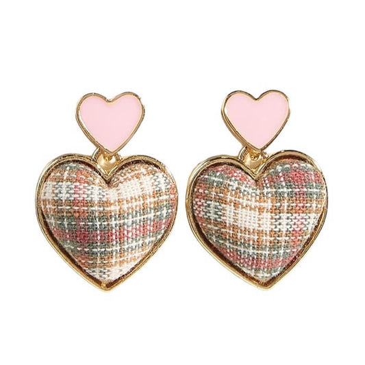 Pink Heart Tweed Earrings