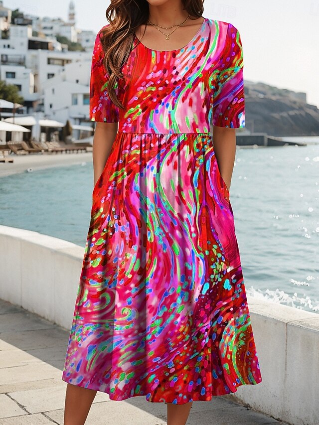 Women's Midi Dress Summer Dress Pleated Dress Vacation