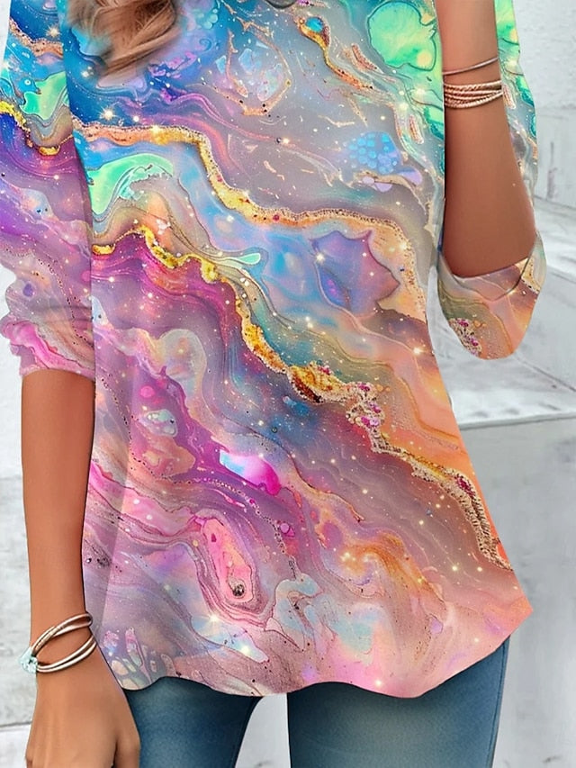 Women's T Shirt Print Ombre Floral Graphic Vintage Stylish
