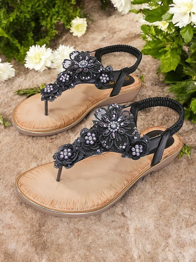 Women's Embellished T-Strap Sandals Floral Pink – Lace