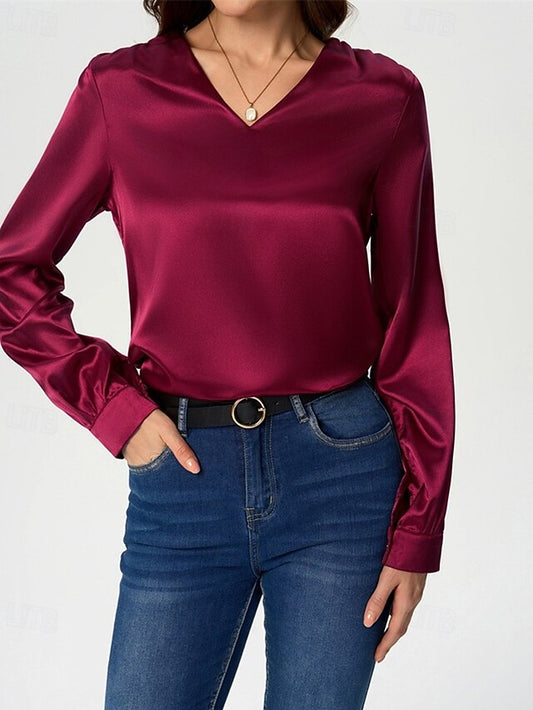 Women's Shirt Elegant Dressy Satin Top Solid Color Stylish