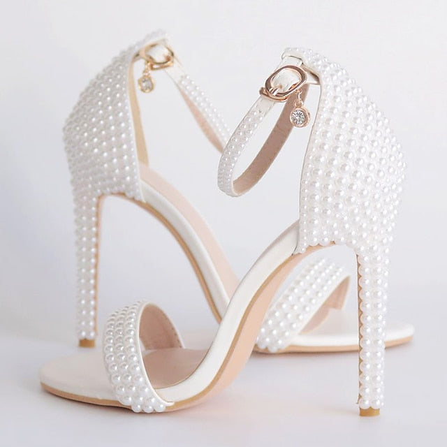 Wedding Women's Heel Pearl-Embellished Shoes Elegant High