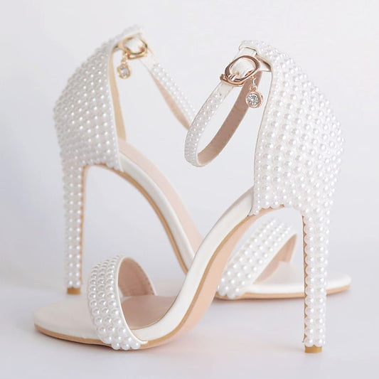 Wedding Women's Heel Pearl-Embellished Shoes Elegant High