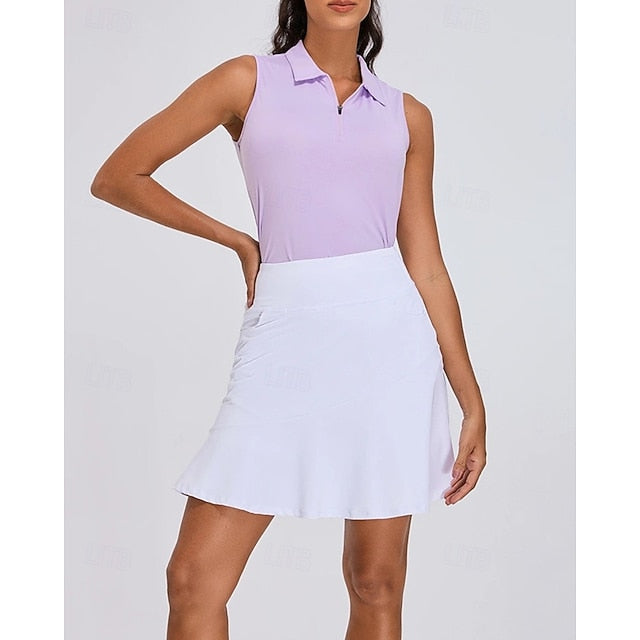 Women's Solid Colored Tennis Shirt Sleeveless Zipper UPF50+