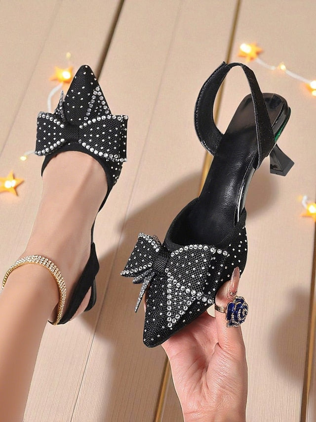 Sparkly Heels - Bow Rhinestone Pointed Slingback Women's