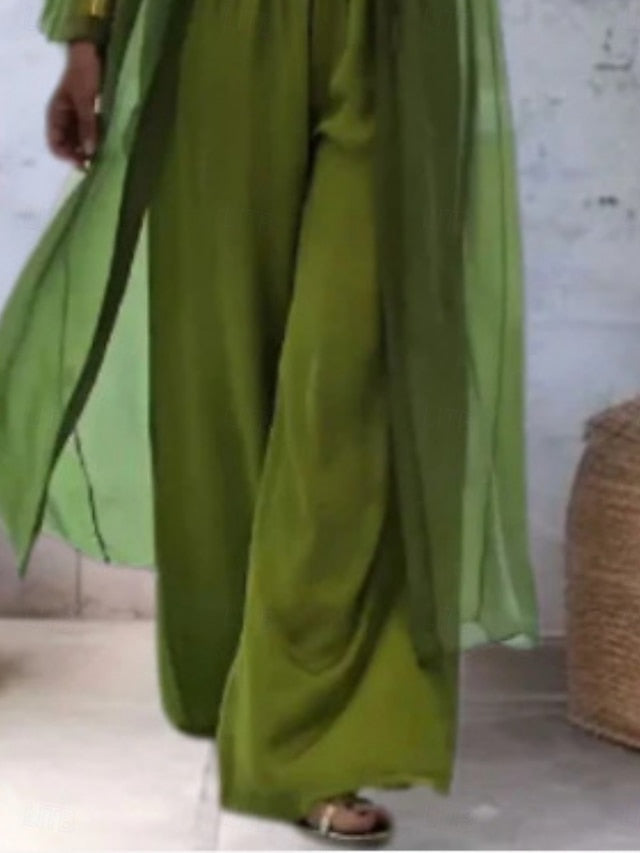 Women's Pants Sets Bolero Top Long Sleeve Crew Neck Solid