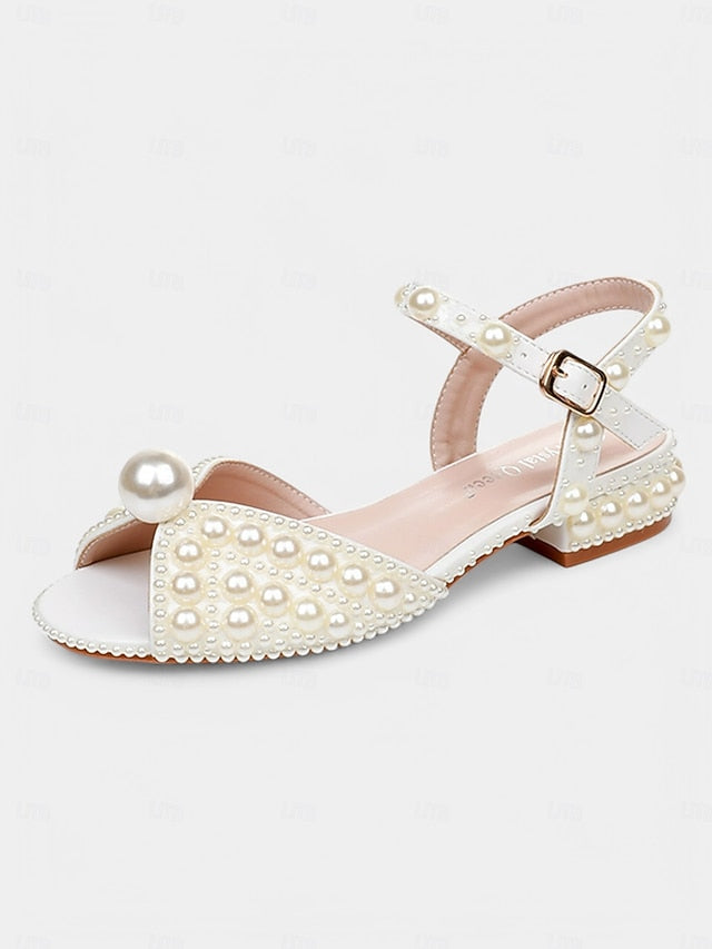 Low Women's – White Sandals Pearl-Embellished Heel
