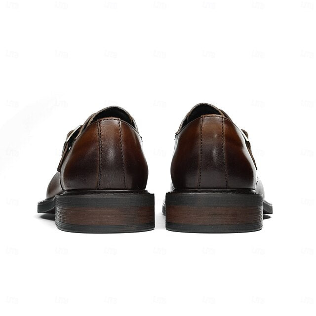 Genuine Leather Strap Men's Shoes- Black First Monk
