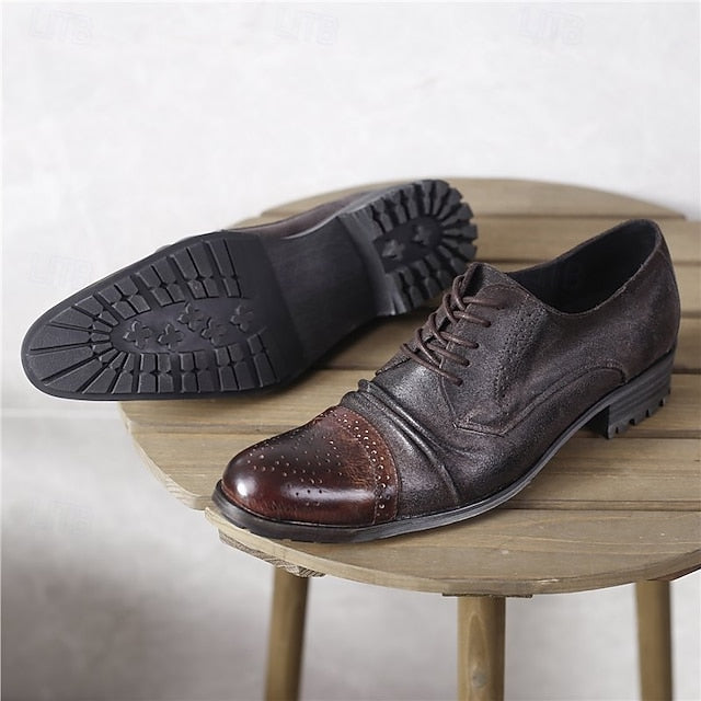 – Brogue Leather Shoes Oxford Men's Vintage Genuine