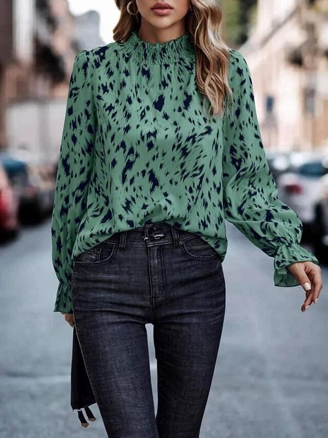 Women's Shirt Blouse Fashion Print Petal Sleeve Long Sleeve