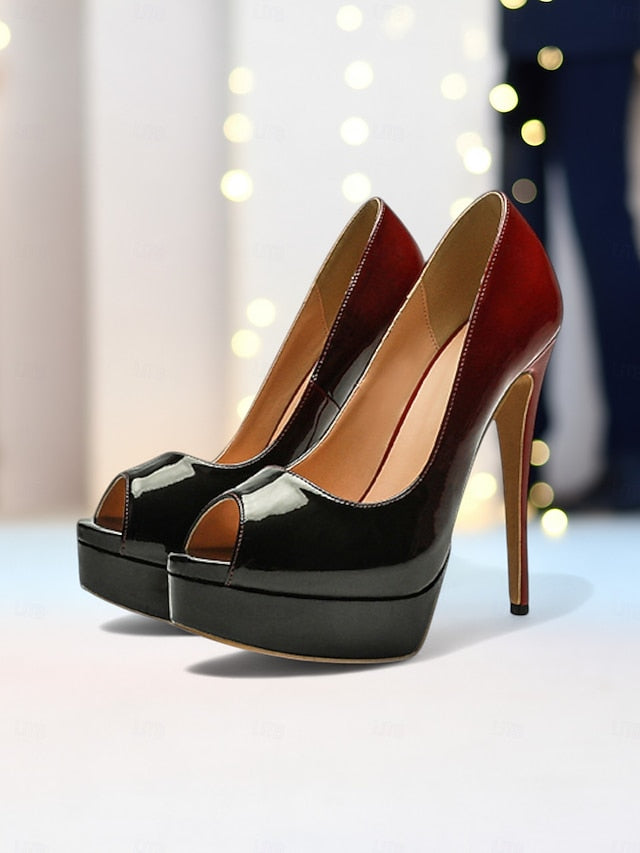 Platform Women's Toe Patent Heels Leather Peep High Black
