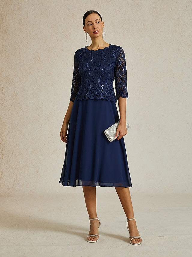 Women's Midi Dress Chiffon Dress Elegant Solid Color 3/4