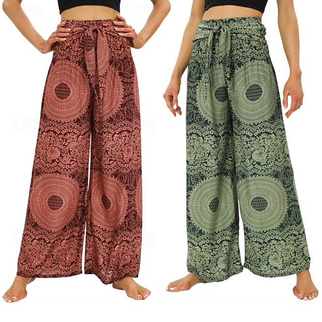 Women's Wide Leg Pants Trousers Casual Boho Full Length
