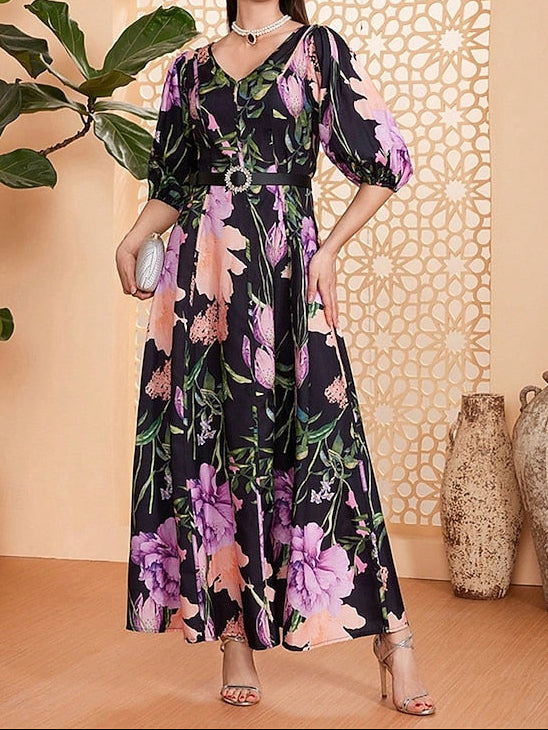 Dress Mother Elegant V Floor Length of the Bride A-Line Neck