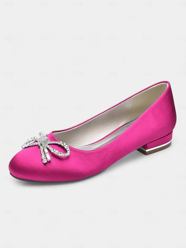 Round-Toe Bow Embellished Rhinestone - Women's Flats
