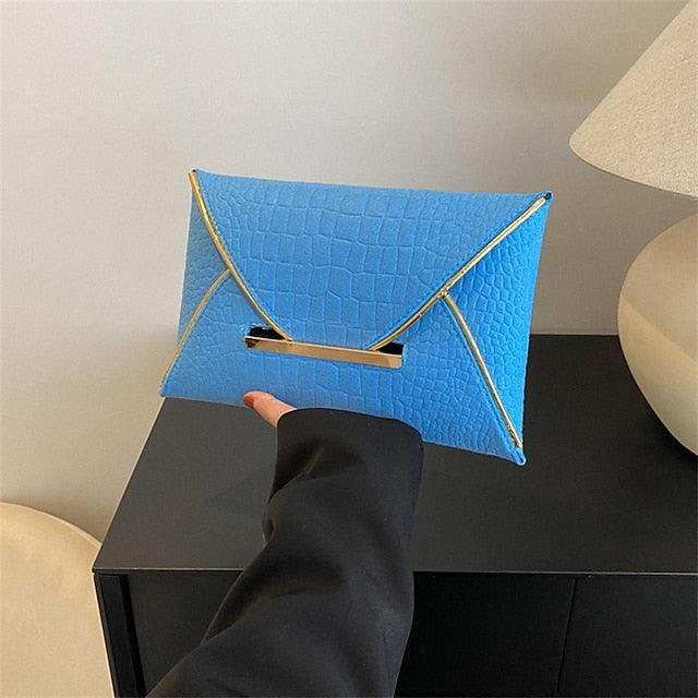 Metal Handle Yellow with Croc-Embossed Women’s Clutch Envelope