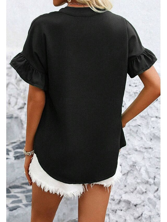 Women's Shirt Blouse Patchwork Buttons Plain Vintage