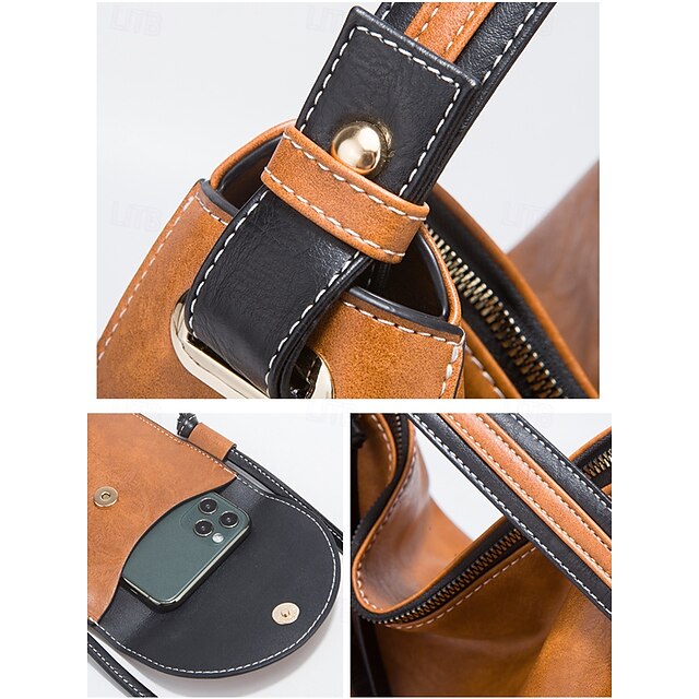 – Shoulder Handbag Set Faux Women's 4-Piece Leather Bag