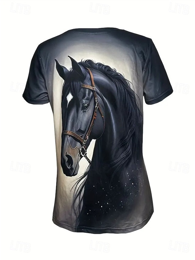 Women's T Shirt Print Graphic Animal Horse Vintage Stylish