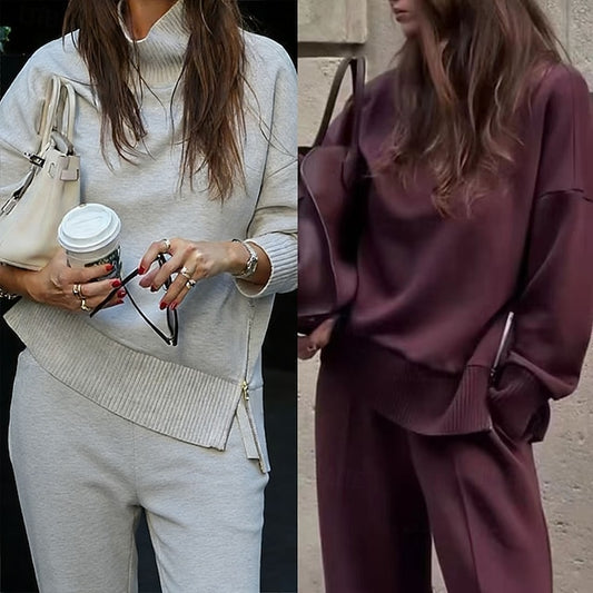 Women's Pants Sets Bolero Top Long Sleeve Turtleneck Plain