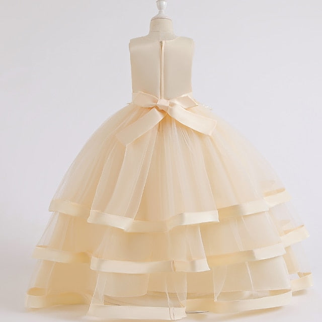Dress Colored Wedding Sleeveless Kids Solid Girls' Party