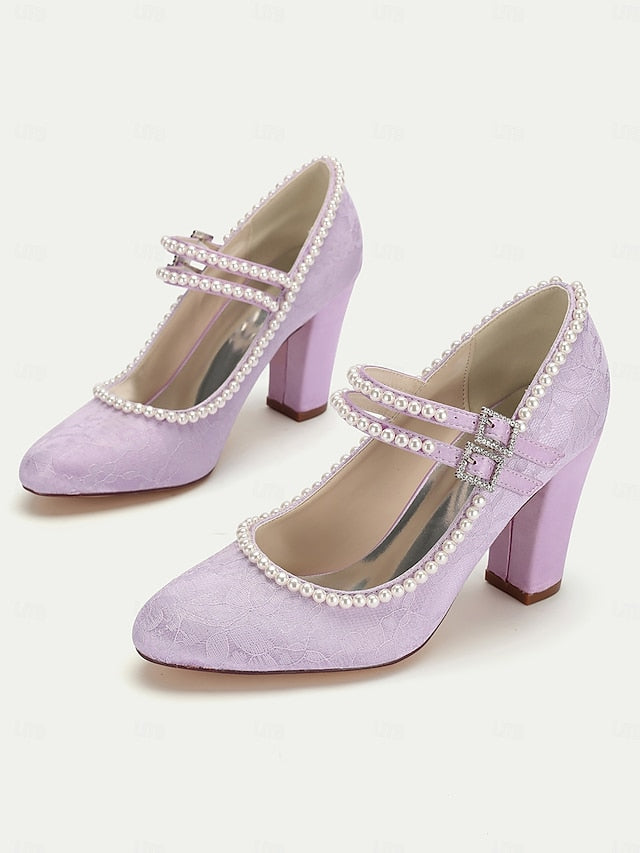 Pearl Lace Heels Women's Embellished - Jane Mary Purple