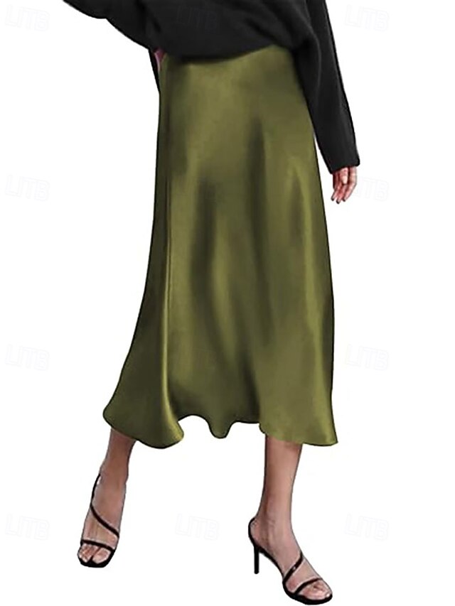 Women's Elegant Fashion Casual Midi Mid Rise Skirts Plain