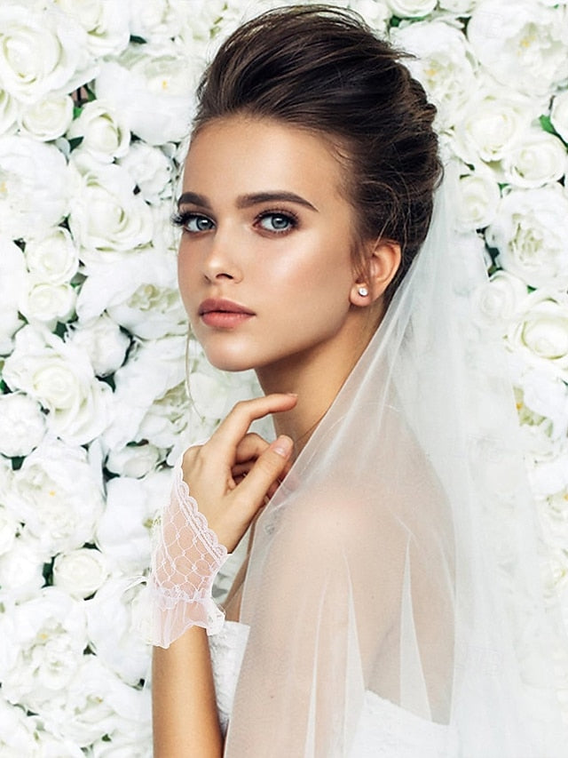 Wedding Elegant Gloves White Lace Fingerless Bridal –