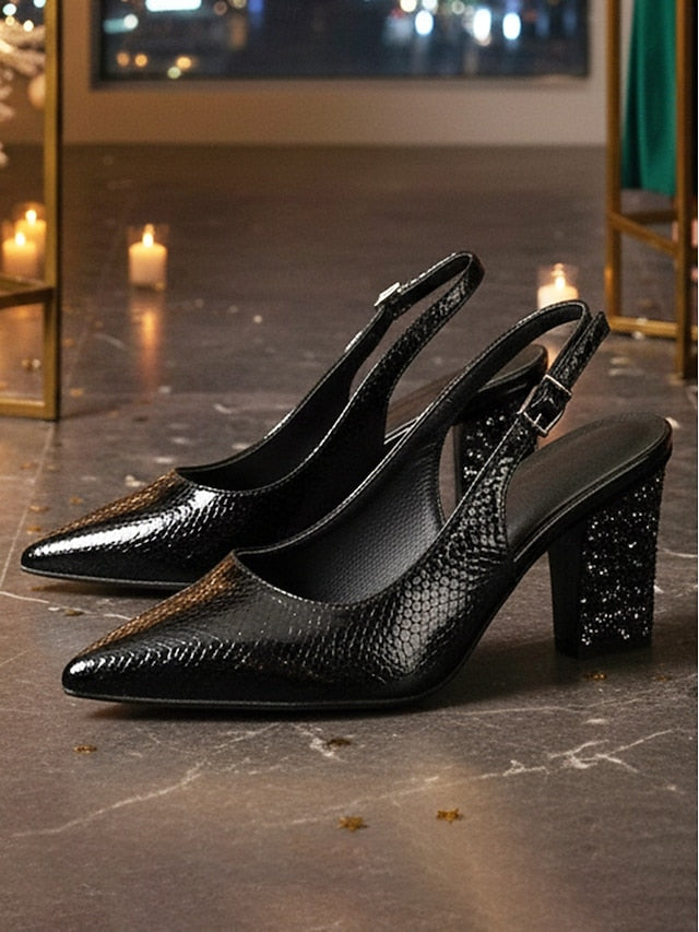 Block - Women's Pumps with Toe Gold Pointed Slingback Heel