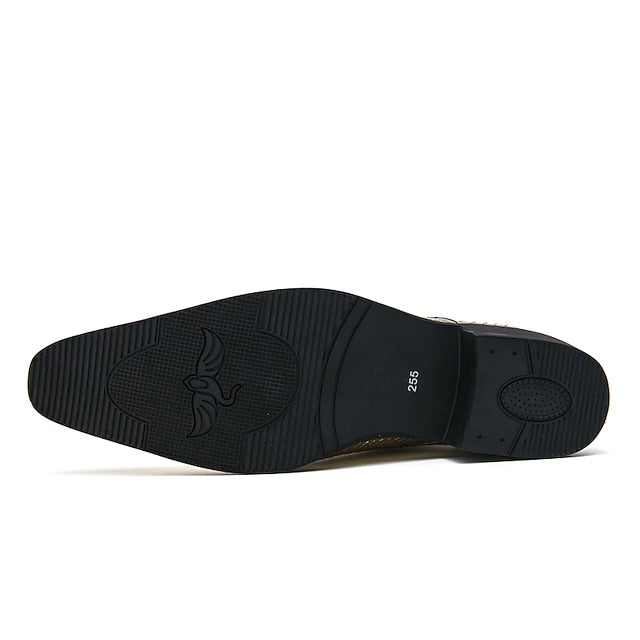 Oxford Faux Men's Gold Shoes Dress Metallic Shiny –