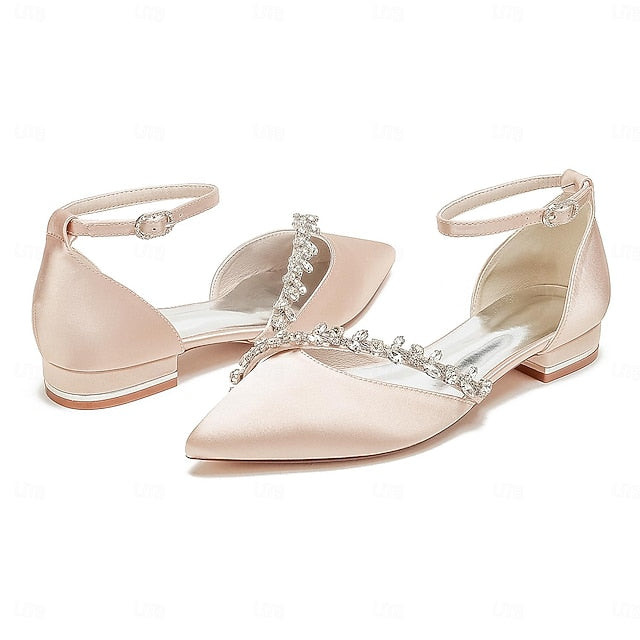 – Flats Pointed Toe Wedding Elegant Satin Women's White