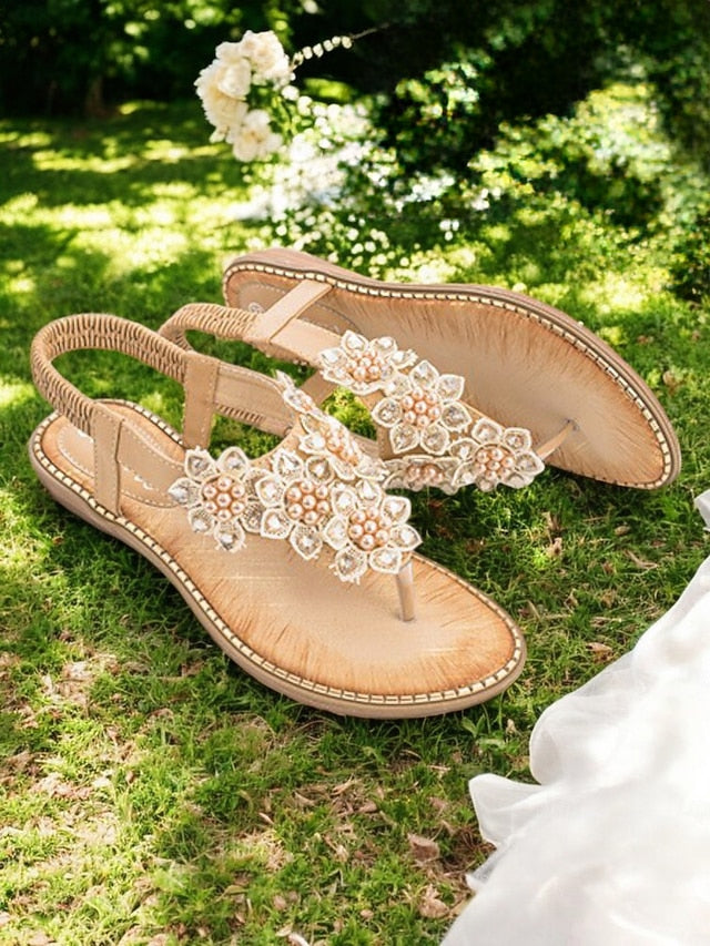 Slip-Ons with Flat Floral Comfortable Beaded Design