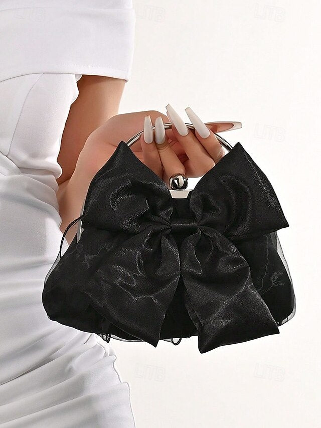 Satin Bow Women's – Pearl Evening Elegant Clutch Bag