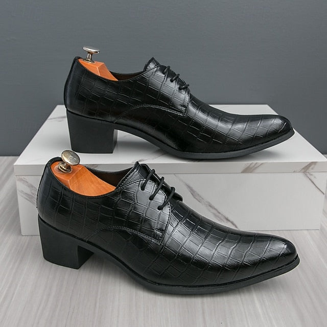 Men's – Red Leather Crocodile Pattern Shoes Faux