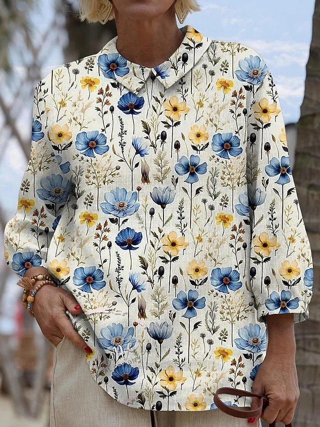 Women's Blouse Buttons Print Floral Graphic Vintage Daily