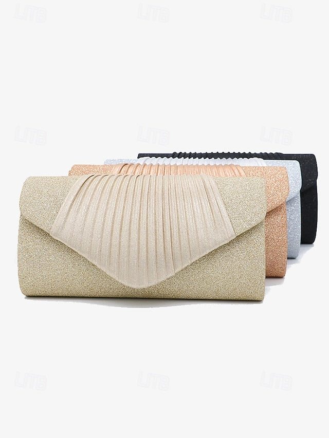 Clutch – with Evening Design Champagne Bag Pleated Glitter
