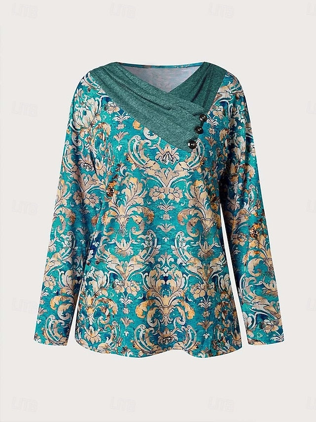 Women's T shirt Long Sleeve Graphic Geometric Plants Basic