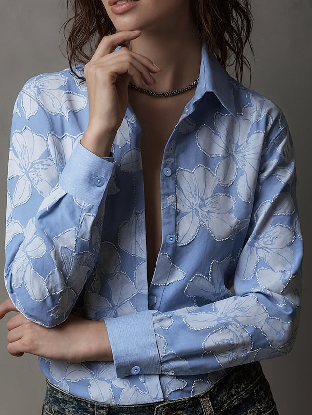 Women's Shirt Blouse Buttons Floral Stylish Modern Casual