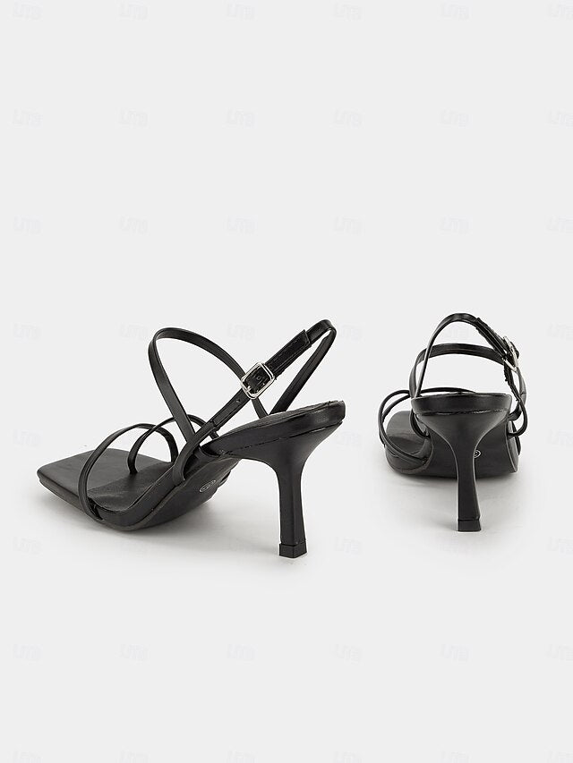 Heel High Women Strappy Square Nude Minimalist Toe Sandals for -