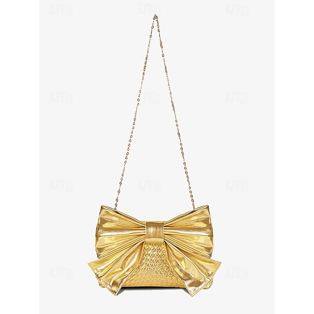 Women's Bag Leather Clutch with Gold Bow Oversized Faux