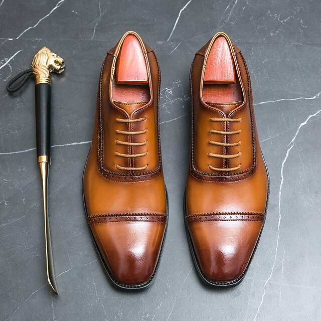 Brown Classic Faux – Men's Oxford Shoes Leather Brogue