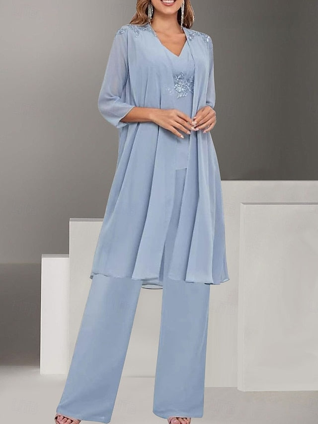 3 Simple the Piece Guest Wedding Elegant of Mother Bride V Dress