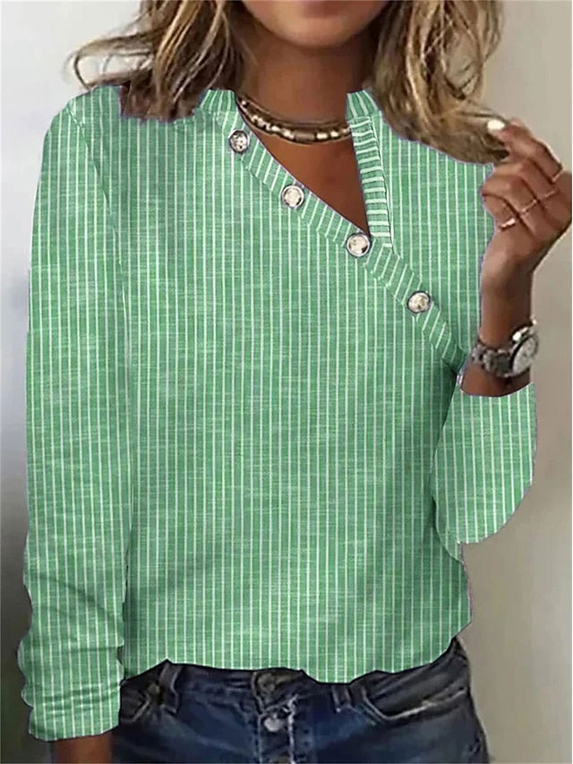 Women's T shirt Long Sleeve Striped Elegant Fashion Daily