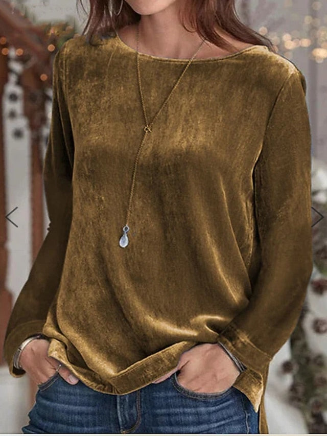 Women's T Shirt Plain Basic Long Sleeve Round Neck Regular