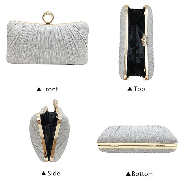 Clutch Evening Rhinestone Ring Glitter Gold Bag with Elegant