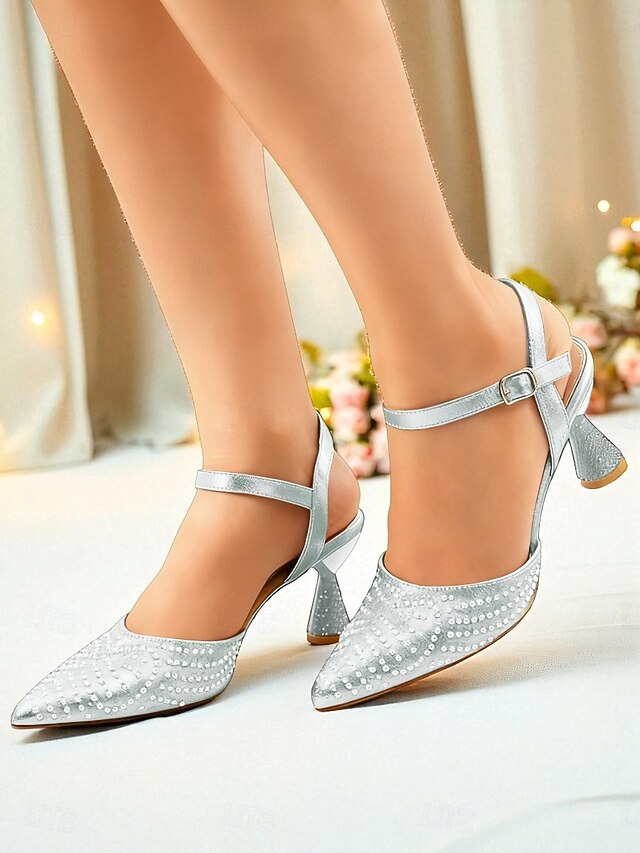Pointed Slingback Red Toe Women's Heels Rhinestone