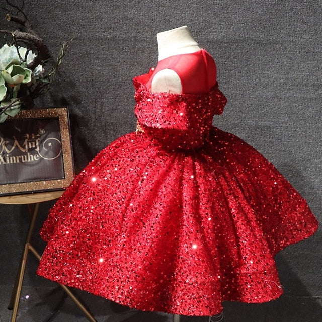 Girls' Short Dress Sleeve Solid Kids Color Party