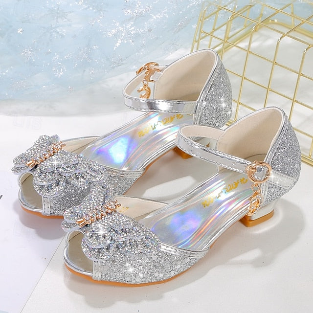 Silver Shoes – Sparkly Girls' Bowknot Glitter Princess