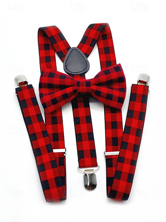 Set Tie Adjustable Bow Christmas Suspender Plaid Men's and