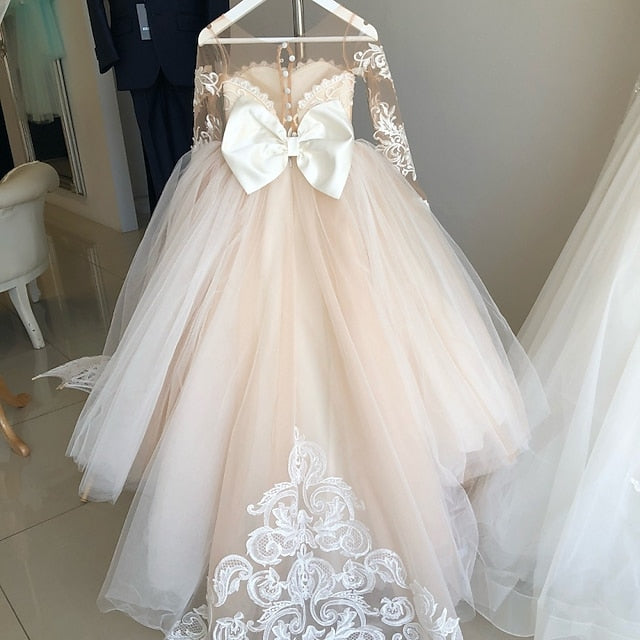 Color Long Girls' Girl Dress Party Flower Kids Solid